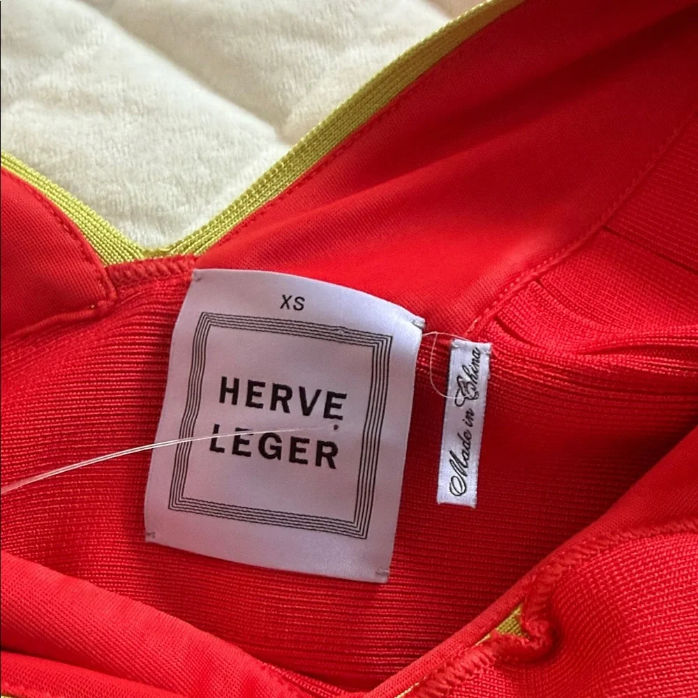 Herve Leger AUTHENTIC Red and NEON Yellow Bandage Dress - Picture 2 of 10